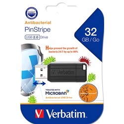  Verbatim Store 'n' Go Pinstripe USB Drive 2.0 32GB With Microban  Black 
