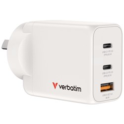 (ACO-67016A)  VERBATIM GAN 3 PORT USB A/C 95% PCR CHARGER 65W - White