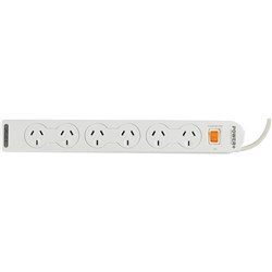  Italplast Power+ 6 Outlet Powerboard Master Switch And Overload Protection White 