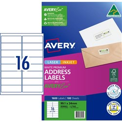  Avery Quick Peel Address Laser White L7162 99.1x34.2mm 16UP 1600 Labels 100 Sheets 
