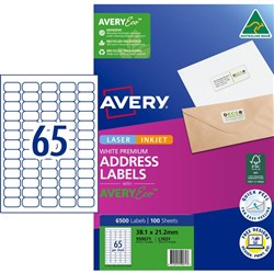  Avery Quick Peel Address Laser White L7651 38.1x21.2mm 65UP 6500 Labels 100 Sheets 