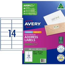  Avery Quick Peel Address Laser Labels White L7163 99.1x38.1mm 14 UP 280 Labels 20 Sheets 