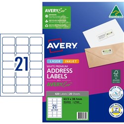  Avery Quick Peel Address Laser Labels White L7160 63.5x38.1mm 21UP 420 Labels 20 Sheets 