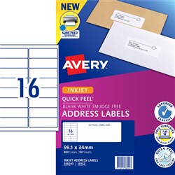 AVERY J8162 MAILING LABELS Inkjet 16/Sht 99.1x34 Address