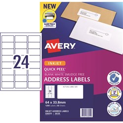 AVERY J8159 MAILING LABELS Injet 24/Sht 64x34 Address