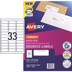 AVERY J8157 MAILING LABELS Inkjet 33/Sht 64x24.3 Address