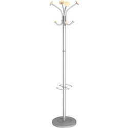  Alba Stily Coat Rack 8 Hook Silver Metal Stand With Wooden Hook Knobs 